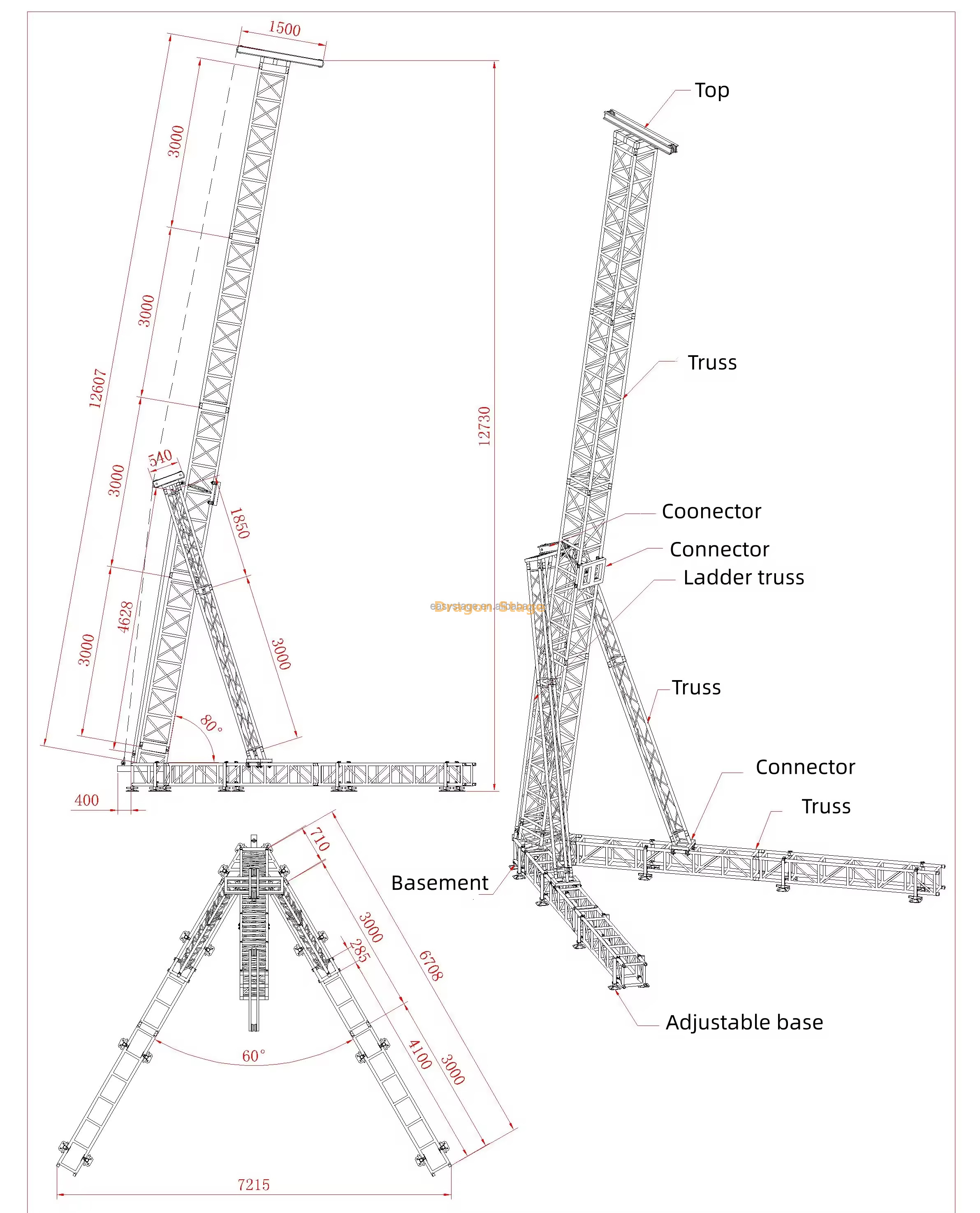 Line Array Lifting Towers for Speaker 12m Линейные массивы подъемные башни для динамика 12м