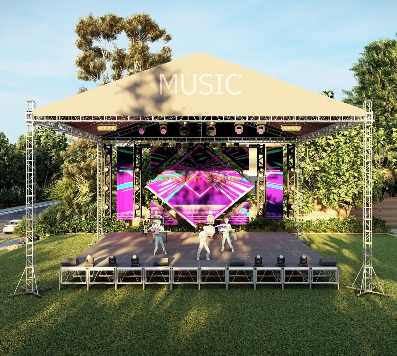 14x14x8m Large Outdoor Stage Truss Roof with Canvas 14x14x8m большая крыша фермы на открытой сцене с холстом