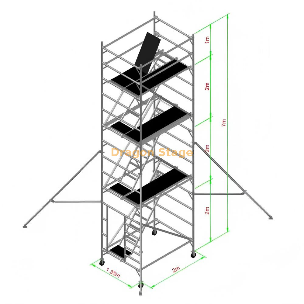 7m Custom Wooden Deck Double Scaffolding with Clambing Ladders 7-метровые деревянные настилы с двойными лесами и подъемными лестницами