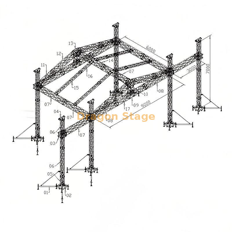 9x6x7m PitchedGable Roof Aluminum Stage Truss Kit Комплект алюминиевых сценических ферм со скатной двускатной крышей 9x6x7 м