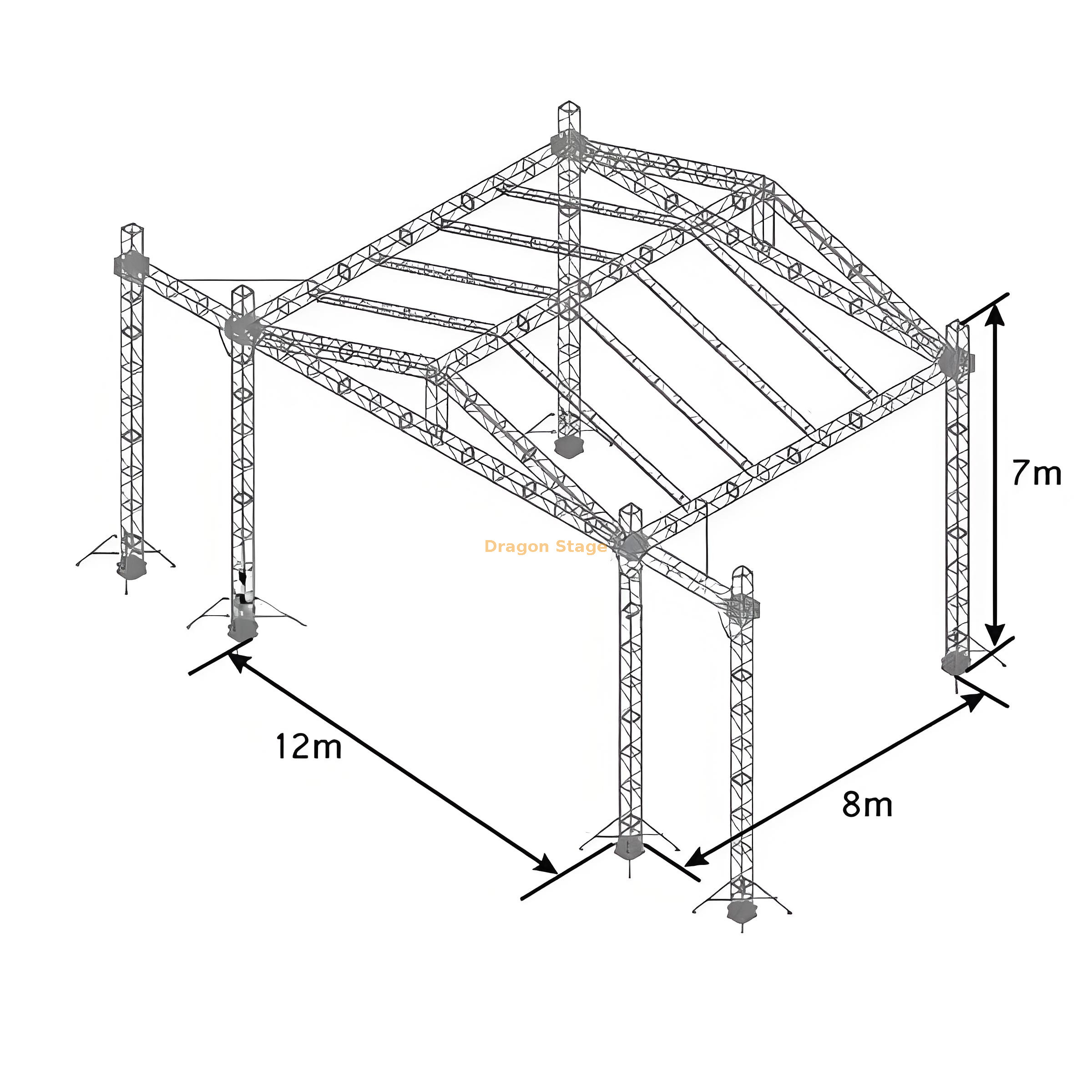 Portable Aluminum Alloy Truss Roof 12x8x7m Портативный алюминиевый сплав на крыше 12x8x7m