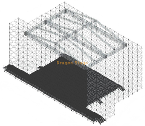 Ферменная система пирамидальной крыши с большим пролетом 20x20 м и 3 длиннопролетными балками для системы Layher
