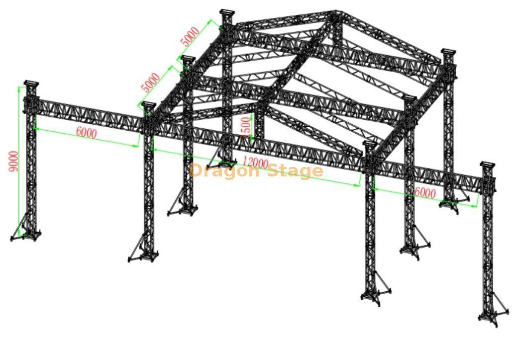 Концертная сцена крыши со светодиодной фермой 12x10x9m