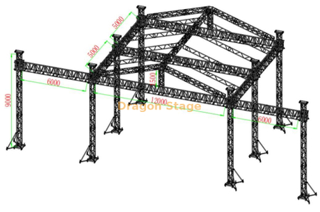 Концертная сцена крыши со светодиодной фермой 12x10x9m