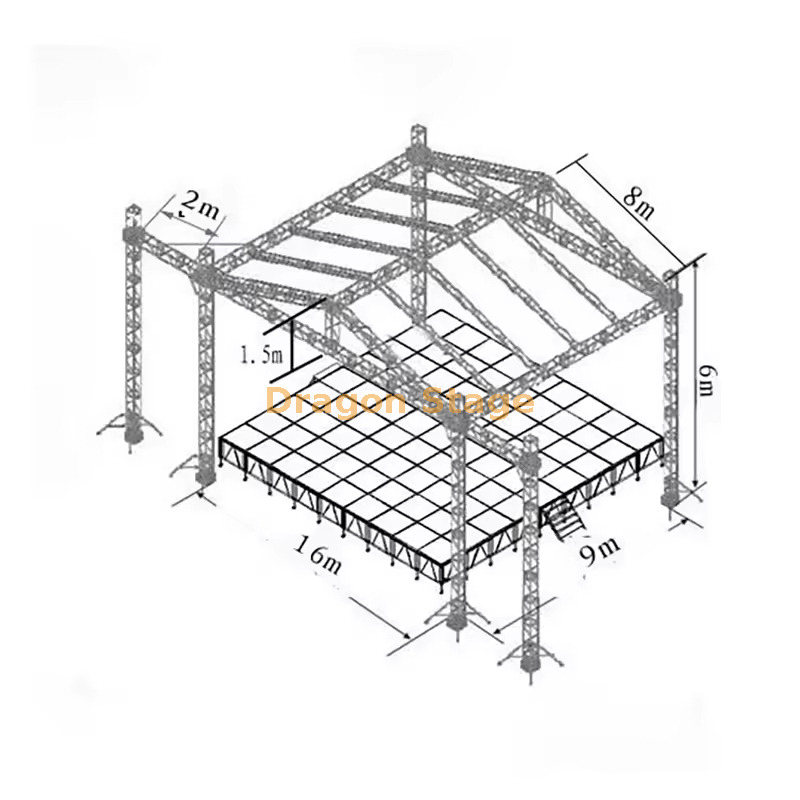 Концертная стадия мероприятия с фермой на крыше 16x9x6m
