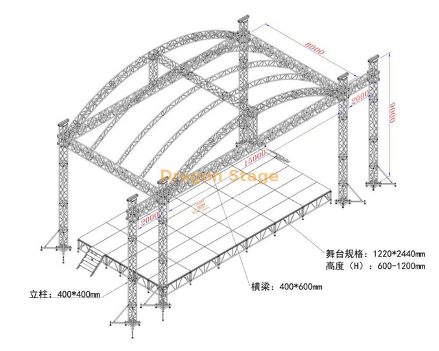 Arch Stage Roof Fence System 15x8x9m
