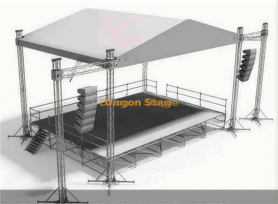 Ферменная система пиковой крыши 11x7x7 м с двумя крыльями динамиков длиной 2 м (высота 7 м, алюминиевая ферменная втулка)