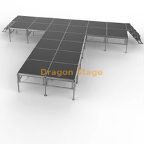 Модульная алюминиевая передвижная сцена размером 7,32x7,32 м Т-образной формы с лестницей – регулируемая по высоте (0,8 м)