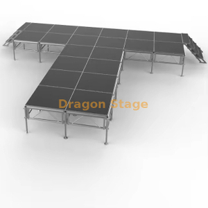 Модульная алюминиевая передвижная сцена размером 7,32x7,32 м Т-образной формы с лестницей – регулируемая по высоте (0,8 м)