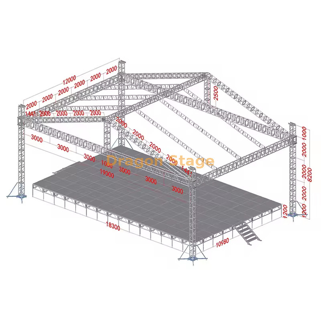 Профессиональная 4-колонная система крыши для концертов на открытом воздухе 19x12x8 м