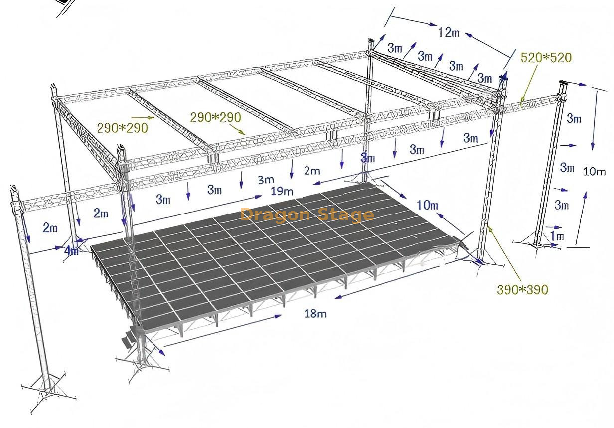 Пользовательская плоская сцена Foof Stage System 20x12x10m