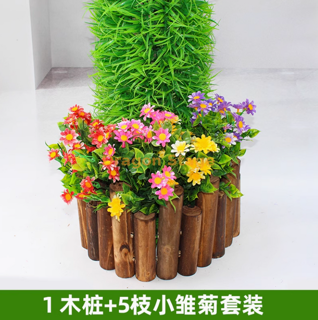 Украшение и обструкция канализационных труб, моделируемая кора, зеленые растения, цветочные узоры, деревянные ставки и 5 небольших ромашек