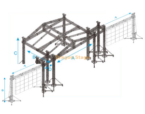 Концертная сцена на крыше 20x12x6 м с башней PA Wings и фермой светодиодной видеостены