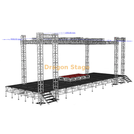 Алюминиевая ферменная система сцены с плоской крышей 12x5x7 м и крыльями динамиков длиной 2 м