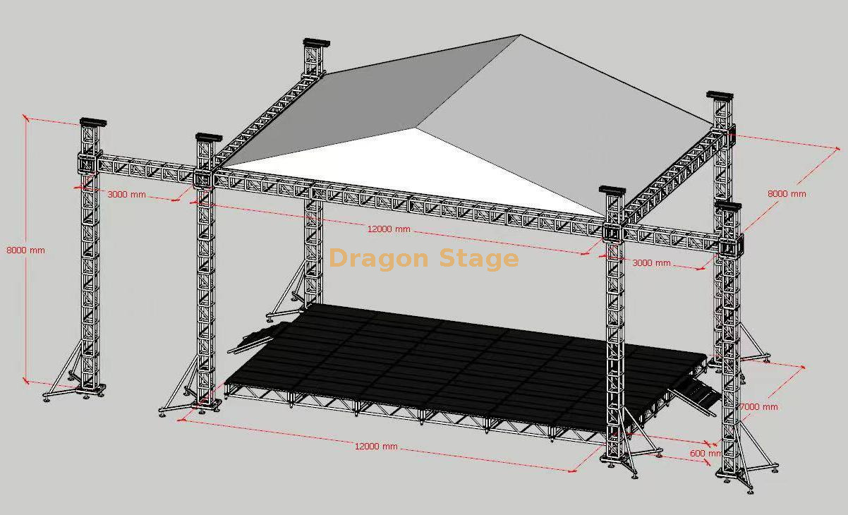 Сцена мобильной живой музыки для музейной выставки 12x8x8m