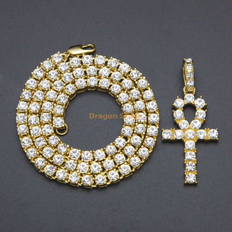 Хип -хоп ювелирные украшения унисекс CZ Diamond Ankh Key Collese Colense Chain