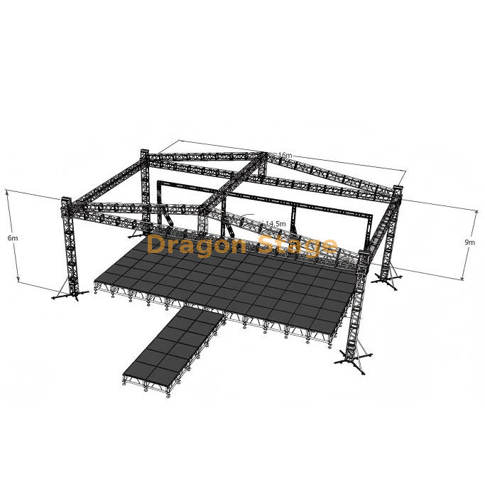 16x9x6 м пирамидальная алюминиевая ферменная система с раструбом крыши