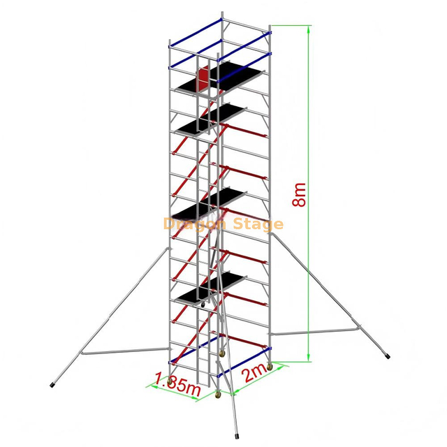 Двухрядная алюминиевая башня лесов 1,35x2x8,5 м
