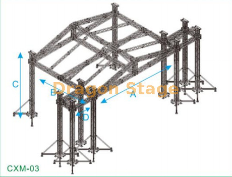 Большая ферма концертной сцены 20x12x8 с ферменной башней PA высотой 2 м