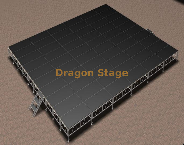 Переносная сценическая платформа из противоскользящей фанеры для мероприятий 12x10 м с 2 лестницами
