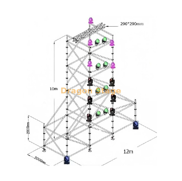 12-метровая профессиональная стальная универсальная система строительных лесов для концертов