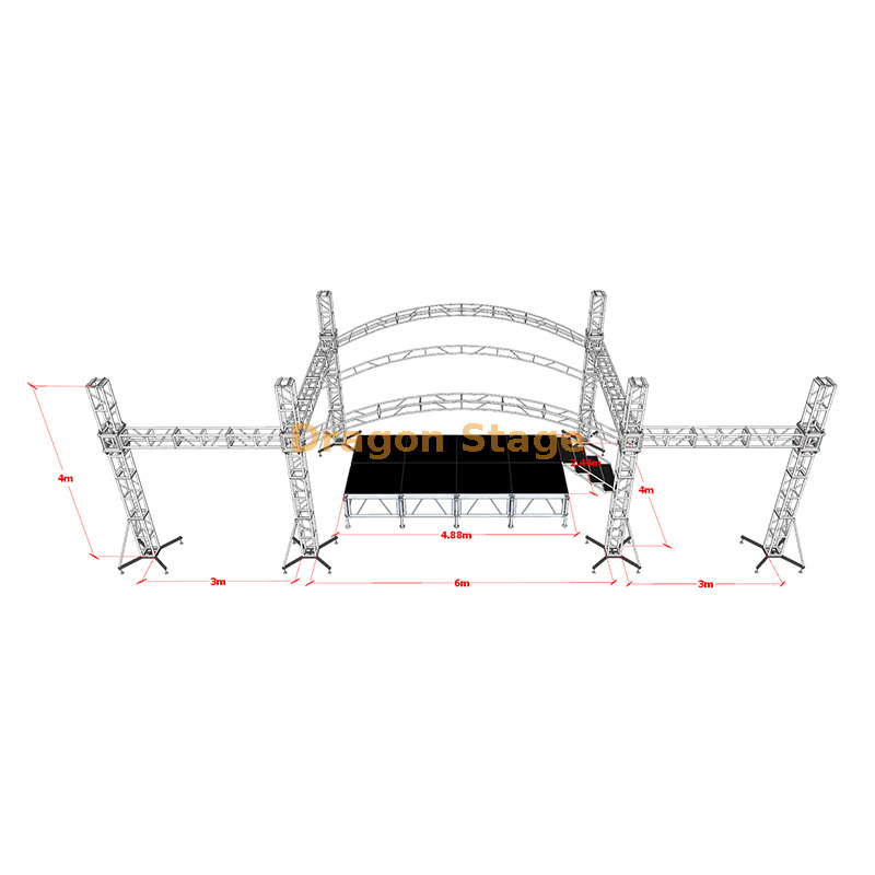 6x4x4m Custom Curve Roof Stage Furss со светодиодными крыльями 3M 