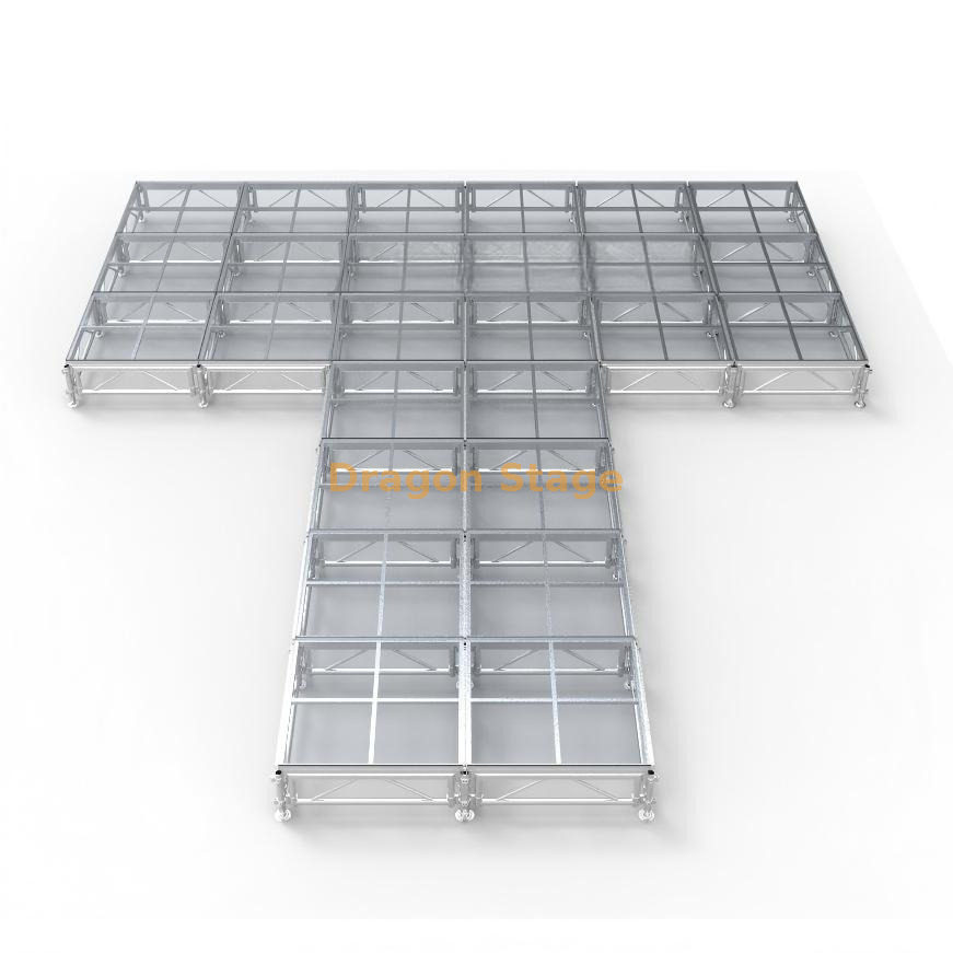 Портативная Т-образная алюминиевая акриловая сцена для показа мод 8,54x7,32 м (регулируемая высота 0,4-0,8 м)