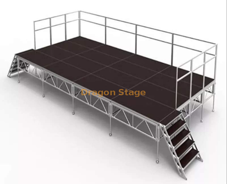  32x16ft Outdoor Aluminum Portable Stage Stage Stage 4x8ft Deck с сценическими рельсами 9,76x4,88 м. Высота высотой 0,8-1,2 м.
