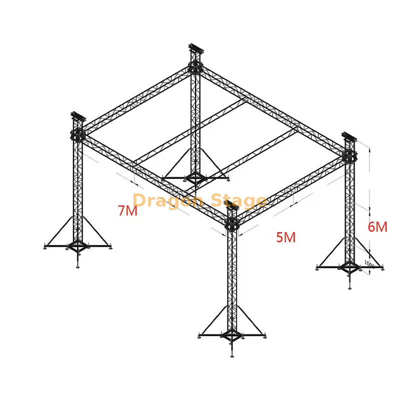 Компактная стропильная система плоской крыши 7x5x6 м (ферма опоры на землю с алюминиевым патрубком)